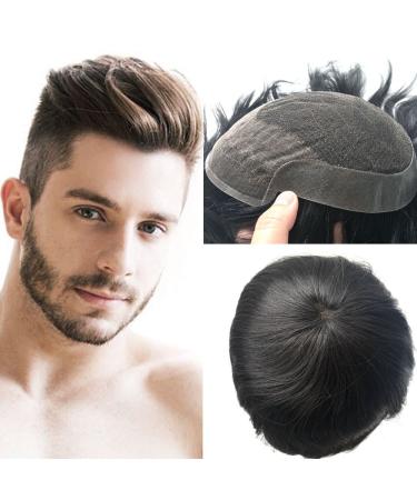 pancy Human Hair French Lace Toupee for Men with Lace Hairpiece with Wig 7x9 #1b