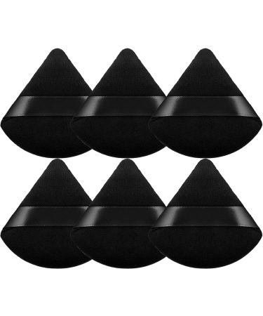 Powder Puff Face Soft Triangle Makeup Puff for Loose Powder Wedge Shape Velour Cosmetic Sponge for Contouring Under Eyes and Corners Beauty Makeup Tools (6pcs  Black) 6pcs Black