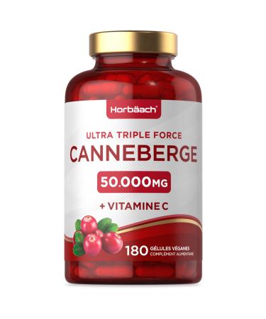 Cranberry Gelules 50000 mg avec 200mg Vitamine C | Extrait de Cranberry Haute R sistance avec Vitamine C | 180 Vegan G lules de Poudre | par Horbaach