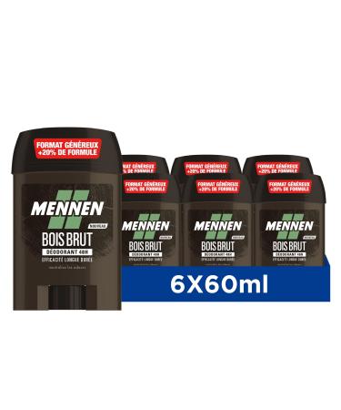 Mennen Natural Force Deodorant of natural origin for men 48H large stick without alcohol anti-stains - Pack of 6
