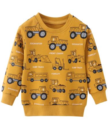 MUJOQE Boys Sweatshirt Cotton Pullover Kids Warm Long Sleeve Shirt Activewear Tops 1-7 Years 104 Yellow Excavator