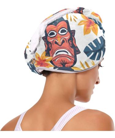 Seamless Tropical Aloha Totem Mask Hair Towel 2 Pack | Super Absorbent Quick Dry Hair Turbans for Women & Girls - Buy Online on GoSupps.com
