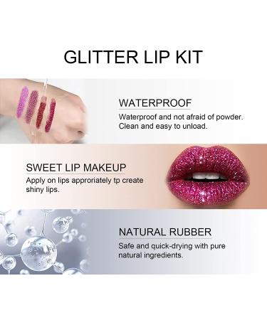 FREEORR Glitter Lip Kit - Long Lasting Waterproof Lipstick Set with Diamond and Metallic Finish in Red Color - Buy Online on GoSupps.com
