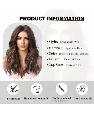 Long Brown Curly Wig for Women with Light Brown Highlights | Synthetic Hair - Buy Online on GoSupps.com