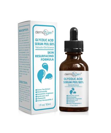 Dermaxgen GLYCOLIC ACID 50% Professional Grade RESURFACING Serum Pure Organic Chamomile + Green Tea Extracts + Hyaluronic Acid For Wrinkles  Fine Lines  Smooth & Fade Scars  hyperpigmentation (1 FL OZ)