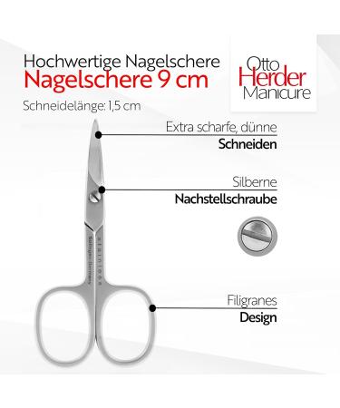 Otto Herder Bent Nail Scissors 9cm - Extra Sharp Solingen Stainless Steel for Fingernails & Toenails - Buy Online on GoSupps.com