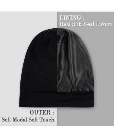 LULUSILK 100% Mulberry Silk Sleep Cap Bonnet for Frizz-Free Hair | Adjustable Silk Hair Wrap in Black - Pack of 1 - Buy Online on GoSupps.com