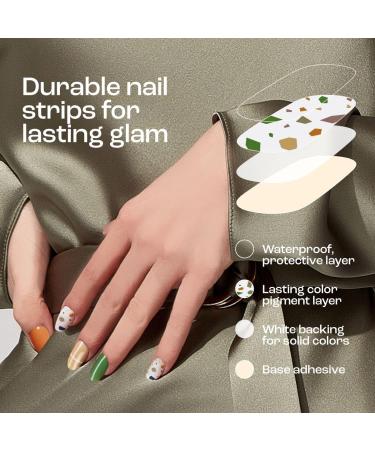 Gya Labs Terrazzo Nail Stickers - Long Lasting Gel Nail Strips for Women (20 Pcs) - Nail Art Kit with Semi Cured Design - Stick on Nails for Trendy Nail Art - Buy Online on GoSupps.com