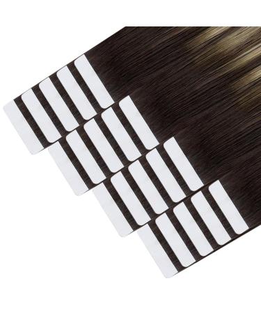 Youngsee Ombre Tape Extensions - Real Hair 35cm Balayage Extensions - Dark Brown & Ash Blonde Seamless Tape-in Hair Extensions for Women - 50g #4/18/4 - Buy Online on GoSupps.com