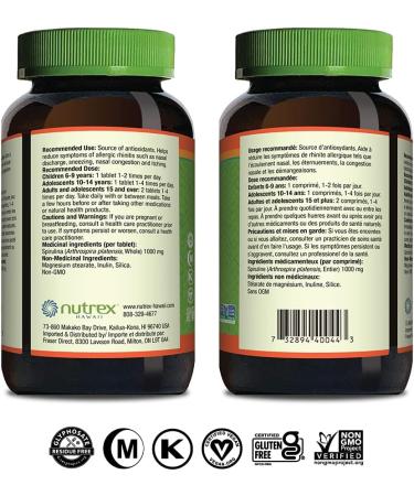 Pure Hawaiian Spirulina - 1000 mg Tablets 180 Count - Vegan Hawaiian Grown Superfood 180 count (Pack of 1) - Buy Online on GoSupps.com