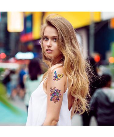 Konsait 135pcs UV Neon Butterfly Temporary Tattoos for Girls - Blacklight Bohemia Skull Heart Eagle Owl Scorpion Totem Lace Stickers - Buy Online on GoSupps.com