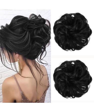 Jjstar 2 piece of hair part with rubber band dutt hair part lured hair tie with hair updos hair extension messy bun hair parts for women girls ponytail deep black