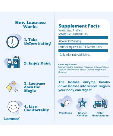 Lactrase Tablet Dispenser #1 Lactase Brand in German Pharmacies Original 3 300 FCC Lactase Units 100 Fast-Acting Pills for Lactose Intolerance Enjoy Dairy Again 100 Count (Pack of 1) - Buy Online on GoSupps.com