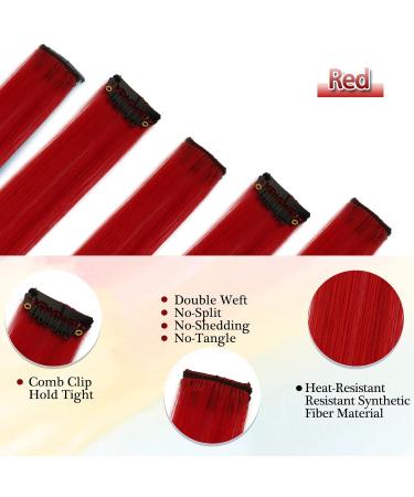 12 Piece Colored Hair Extensions - 21 Inch Clip-In Highlights for Kids & Women | Smooth Long Strands in Red & Vibrant Shades - Buy Online on GoSupps.com