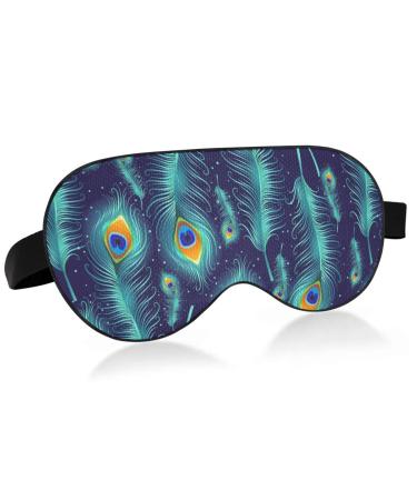 Haskirky Light Blocking Eye Mask Breathable and Adjustable Adult Men and Women Travel on Business Trips Yoga Meditation Light Smooth Comfortable Eye Mask Office Deep Sleep Goodies Peacock Feather