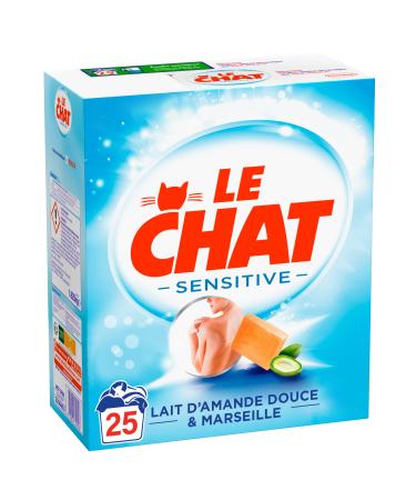 Le Chat Sensitive 25 Washes (1.625kg) Hypoallergenic Powder Laundry Detergent Marseille Soap & Sweet Almond Milk