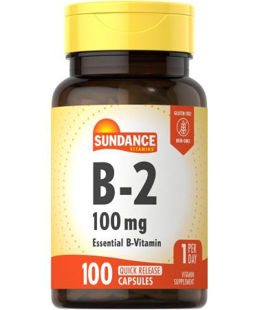Sundance Vitamin B-2 | 100mg | 100 Capsules | Essential Vitamin Supplement | Non-GMO and Gluten Free Formula