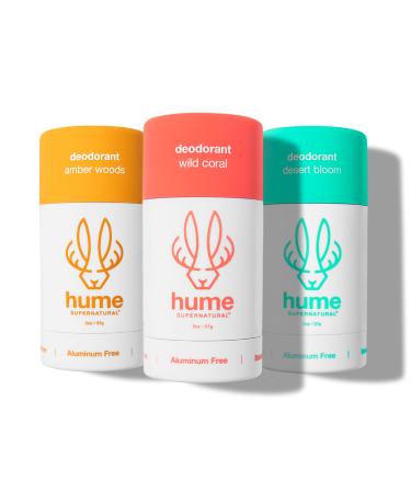 Hume Supernatural Aluminum Free Deodorant for Women & Men - Probiotic Plant-Based Baking Soda Free Aloe & Cactus Flower Anti Sweat Stain & Odor Desert Bloom Amber Woods Wild Coral