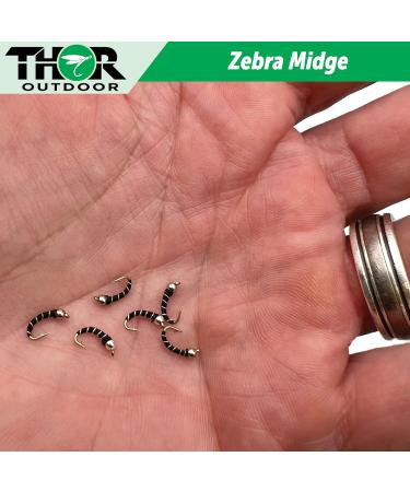 Thor Outdoor Zebra Midge Nymph Fly - 6 Pc Pack Size #18 for Trout & Panfish - Eco-Friendly Black Wet Fly Fishing Flies - Buy Online on GoSupps.com