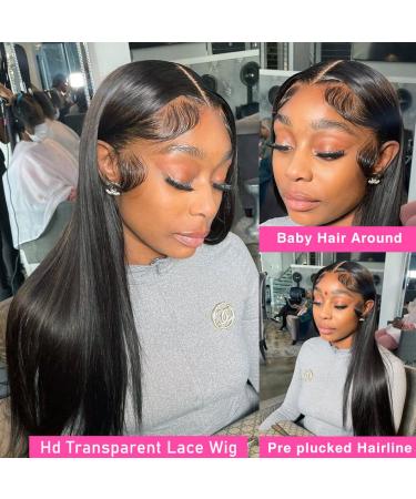 24 Inch Brazilian Virgin Straight Lace Front Wig | 180 Density HD Transparent Lace Frontal | Natural Color Human Hair Wig with Baby Hairline - Women's Glueless Wig - Buy Online on GoSupps.com