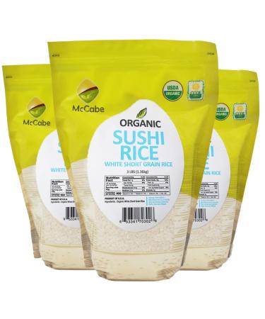 McCabe Organic White Short Grain Sushi Rice 9lb Bundle (3 Pack), CCOF Certified(California Certified Organic Farmers), Product of USA Sushi Rice 9 Pound (Pack of 3)