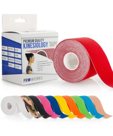Proworks Kinesiology Tape | 5m Roll of Elastic Muscle Support Tape for Exercise Sports & Injury Recovery Red