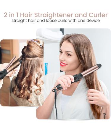 2-in-1 Travel Curling Flat Iron: Professional 1 1/4 Inch Hair Curler and Straightener with Ceramic Barrel - Adjustable Temperature - Buy Online on GoSupps.com