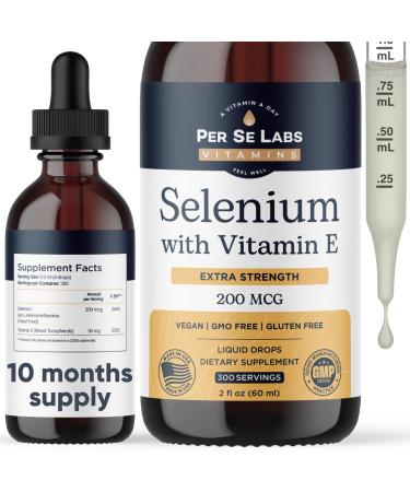 Per Se Labs Selenium 200mcg | 300 Servings Liquid Selenium Drops with Vitamin E | Selenium Supplement for Immune Support Strong Heart Radiant Skin and Thyroid Support | Selenium Liquid - Buy Online on GoSupps.com
