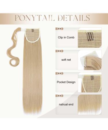 S-noilite 23" Long Straight Wrap around Ponytail Extensions Clip in Ponytail Hair Extensions Hairpiece for Women for Daily Use Dark Blonde mix Bleach Blonde Dark Blonde mix Bleach Blonde 23 Inch - Buy Online on GoSupps.com