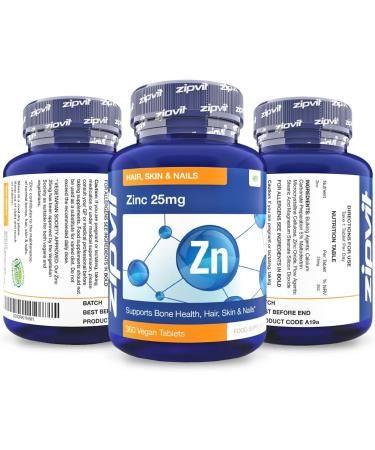 Zinc 25mg 360 Vegan Tablets - Supports Hair, Skin, Nails, Immune System, Bone Health & Cognitive Function - Buy Online on GoSupps.com