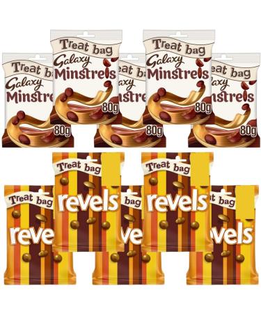 Chocolate Treat Bag 80g x 5 Bags With Chocolate Treat Bag 71g x5 Bags - Bundle Consisting of 5 Minstrels and 5 Revels Packs 10 Pack