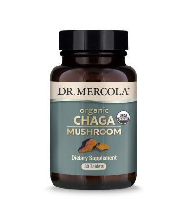 Dr. Mercola Organic Chaga Mushroom Dietary Supplement 30 Servings (30 Tablets) Non GMO Gluten Free Soy Free USDA Organic