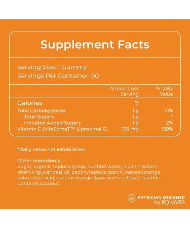 Physician Designed VARS Liposomal Vitamin C Gummies for Adults 125mg | Advanced Absorption for Immune Support | 60 Gummies - Buy Online on GoSupps.com