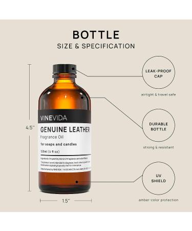 VINEVIDA 4oz Genuine Leather Fragrance Oil for Soap Making, Candle Making, Perfume, Soy Candles, Masculine Home Scents, Car Freshies, Cologne for Men, Massage Oils - 4 Fl Oz - Buy Online on GoSupps.com