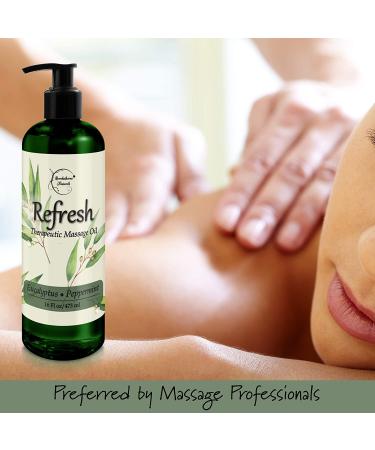 Refresh Massage Oil with Eucalyptus & Peppermint Essential Oils - All Natural Muscle Relaxer for Full Body Massage - Nut Free Formula 16oz (1 Pack) - Buy Online on GoSupps.com
