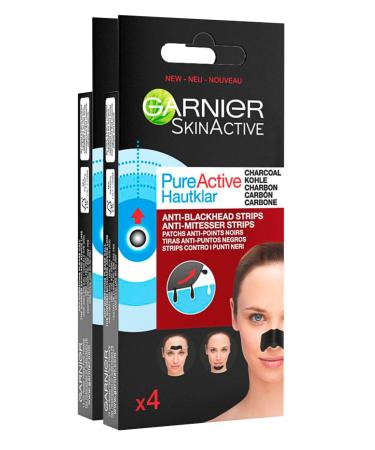 Garnier SkinActive Pure Active Strip Zone T Blackhead Remover Charcoal Strips for Nose & Chin Purifying with Salicylic Acid – 2 boxes of 4 patches