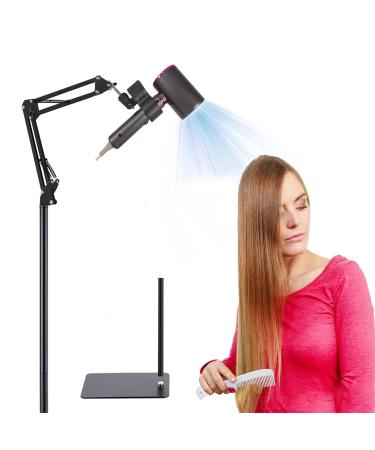 Hair Dryer Stand Holder 360 Rotate Hair Dryer Holder Stand Floor Adjustable Hands Free Blow Dryer Floor Stand Blow Dryer Stand Hands Free Clip Suitable for 99% Hair Dryer (Black)