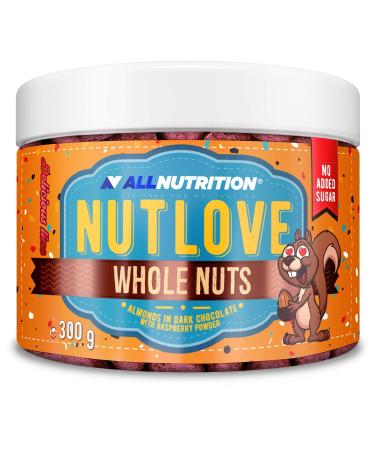 ALLNUTRITION ALLNUTRITION NUTLOVE WHOLENUTS ALMONDS IN DARK CHOCOLATE WITH RASPBERRY POWDER are crunchy almonds in dark chocolate coated in raspberry powder.