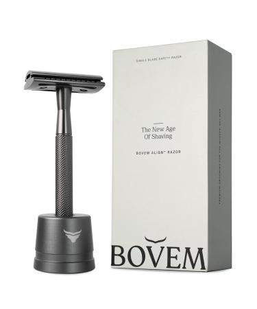 BOVEM Align Razor Premium Single Blade Razors For Men Double Edge Razor Blade Safety Razor for Face and Beard Shaving Razors for Men with Razor Stand and 5 Blade Refill (Space Grey)