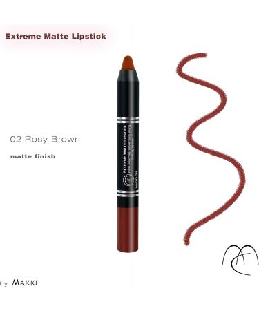  Makki Rosy Brown Makki Extreme Matte Lip Pencil with intense long-lasting velvet finish containing oil-absorbing molecules rice starch and cyclic volatiles fragrance-free - Buy Online on GoSupps.com
