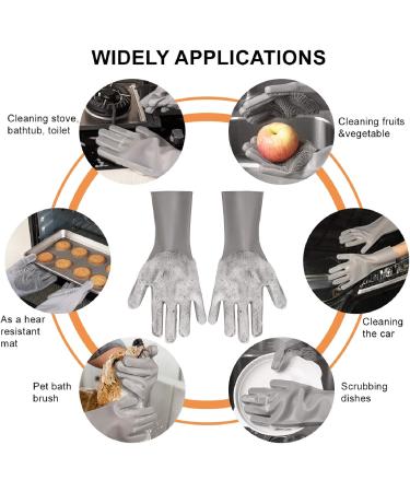 Dishwashing Gloves YIWANDA Reusable Silicone Pair of Rubber Scrubbing Gloves for Dishes Cleaning Gloves Magic Washing Gloves with Sponge Scrubbers for Kitchen Bathroom Car(Grey) - Buy Online on GoSupps.com