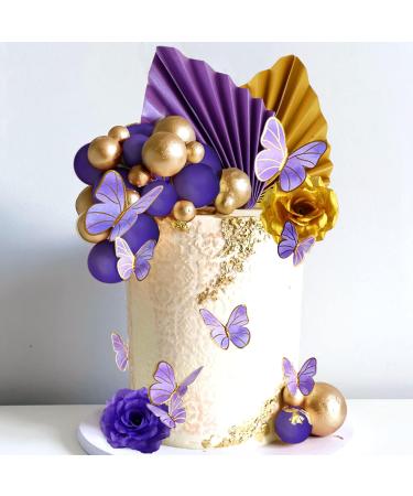 JEVENIS Purple Cake Decorations - Rose Butterfly Palm Leaves & Disco Balls for Wedding Cakes | Stunning Tortendeko Collection - Buy Online on GoSupps.com