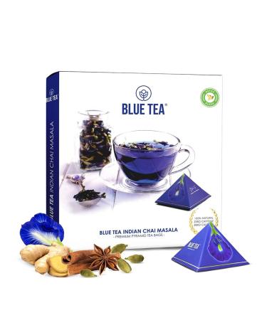 BLUE TEA - Indian Chai Masala - Plant Based Tea Bags 12 Count | TEA GIFT PACK | Herbal Tea - Caffeine Free - Gluten Free - Flower & Spices Based | Direct From Source