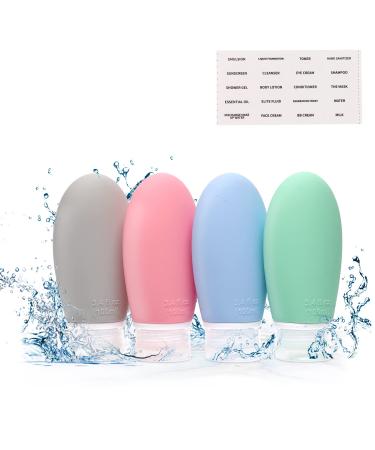 Travel Bottles 3.4 oz TSA Approved Silicone BPA Free Refillable Squeeze Accessories Containers with Labels for Toiletries Shampoo Lotion Cosmetic Conditioner,Travel Size Bottles(4 Pack Mix Color)