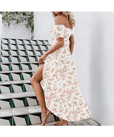 Women's Off Shoulder Chiffon Maxi Dress - Sexy Beach Fashion Print Split Dress - Short Sleeve Slash-Neck - XX-Large White - Buy Online on GoSupps.com
