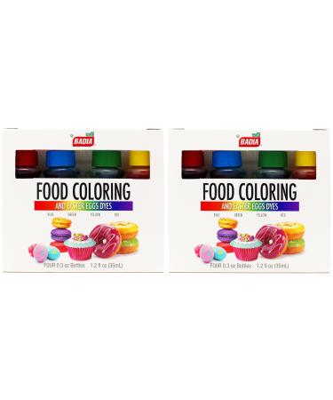Badia Food Colouring (Blue Green Yellow Red) 8.8ml Each Bottle (35ml Total Coloring) (2-pack)