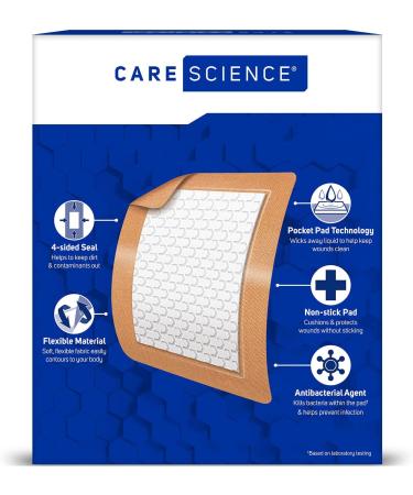 Care Science Antibacterial Fabric Adhesive Pad Bandages 3x4 inches - 30 Count - Buy Online on GoSupps.com