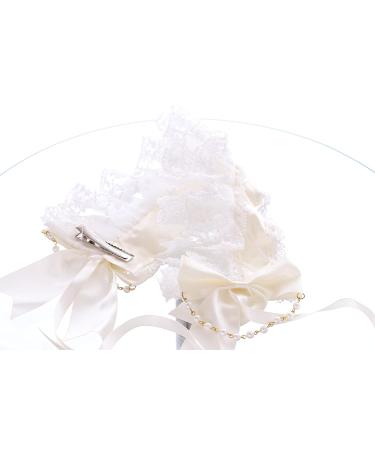 C-06-2 White Maid Lolita Headband with Bow & Pearl Necklace | Gothic Hair Accessory for International Shipping - Buy Online on GoSupps.com