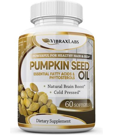 Pumpkin Seed Oil 1000mg - Cold Pressed for Hair Growth, Skin, Bladder Control - 60 Softgels - Buy Online on GoSupps.com