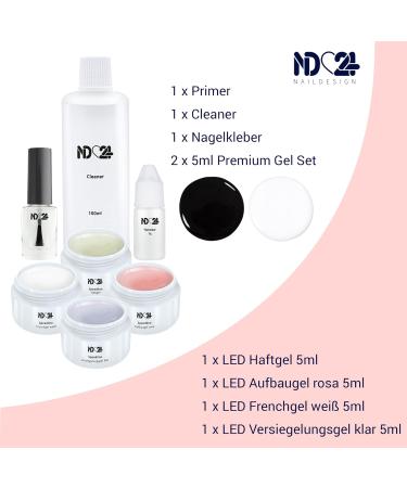 ND24 Naildesign Premium Geln gel Starter Set - Gel Kit with Adhesive Assembly French Sealing Gel LED Lamp Accessories - Made in Germany for Beginners - Buy Online on GoSupps.com